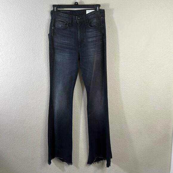Rag & Bone Nina High Rise Shark Bite Hem Flare Denim Jeans Clean Onyx Size 24 - Picture 1 of 12